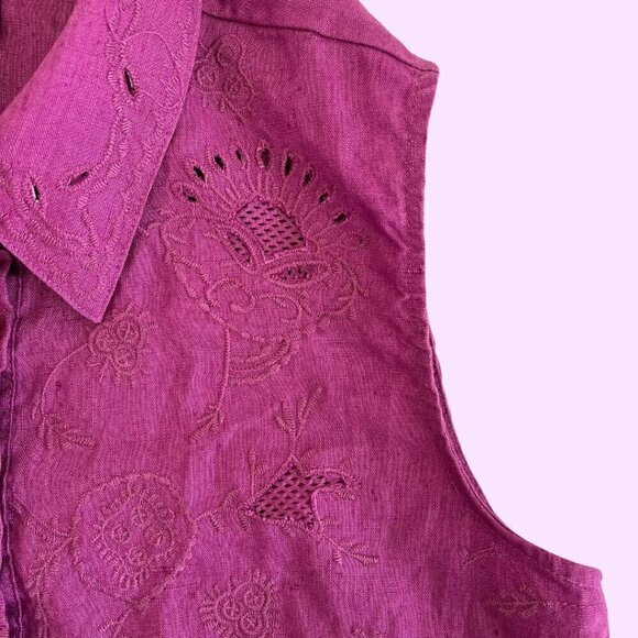 Carol Little Purple Linen Sleeveless Top Vest - Picture 3 of 5
